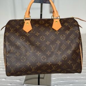 Louis Vuitton Classic Monogram Satchel with Tan Accents